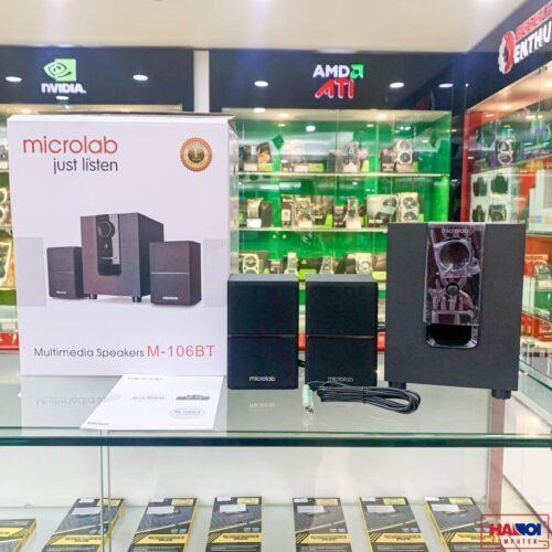 ảnh chụp Loa Bluetooth Microlab 2.1 M106 BT Đen cùng hộp sản phẩm