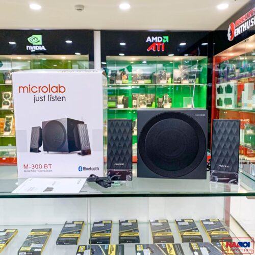 ảnh chụp Loa Bluetooth Microlab M300BT cùng phụ kiện đi kèm