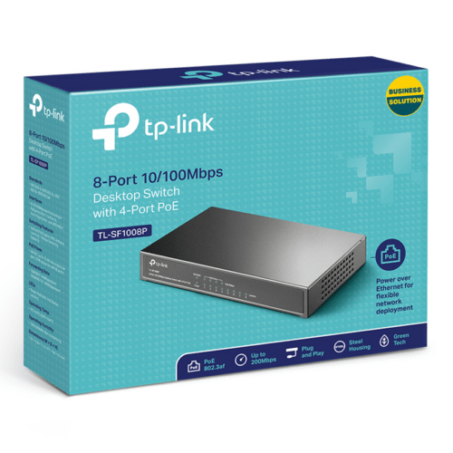 hộp sản phẩm Switch TP-Link TL-SF1008P (8Port 10/100Mbps - 4 cổng POE)