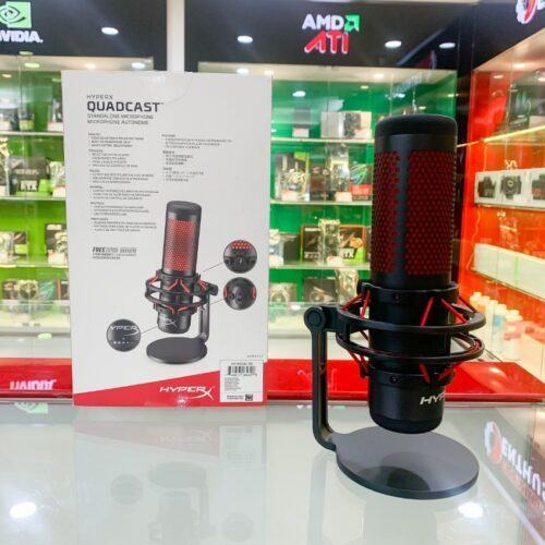 ảnh chụp Microphone Kingston HyperX Quadcast Gaming Black Red cùng hộp sản phẩm