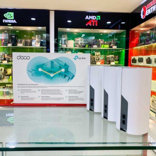 ảnh chụp mặt sau Bộ phát wifi mesh TP-Link Deco E4 (3-Pack) cùng vỏ hộp