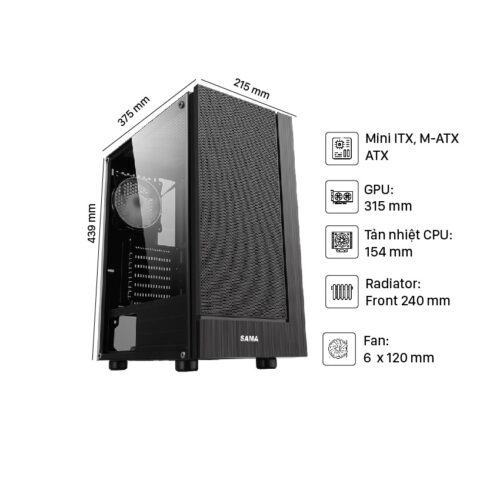 Vỏ Case SAMA 3301 (Mid Tower/Màu Đen/Mặt Lưới)