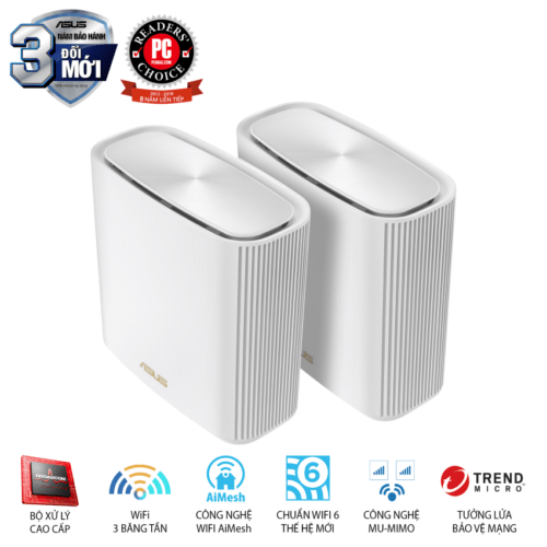 mặt nghiêng Bộ Mesh Wifi ASUS XT8 (W-2-PK) ZenWiFi 6 Chuẩn AX6600,