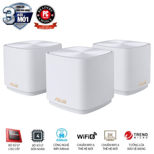 Bộ phát wifi ASUS XD4 (W-3-PK) Mesh wifi 6, Chuẩn AX1800 MÀU TRẮNG