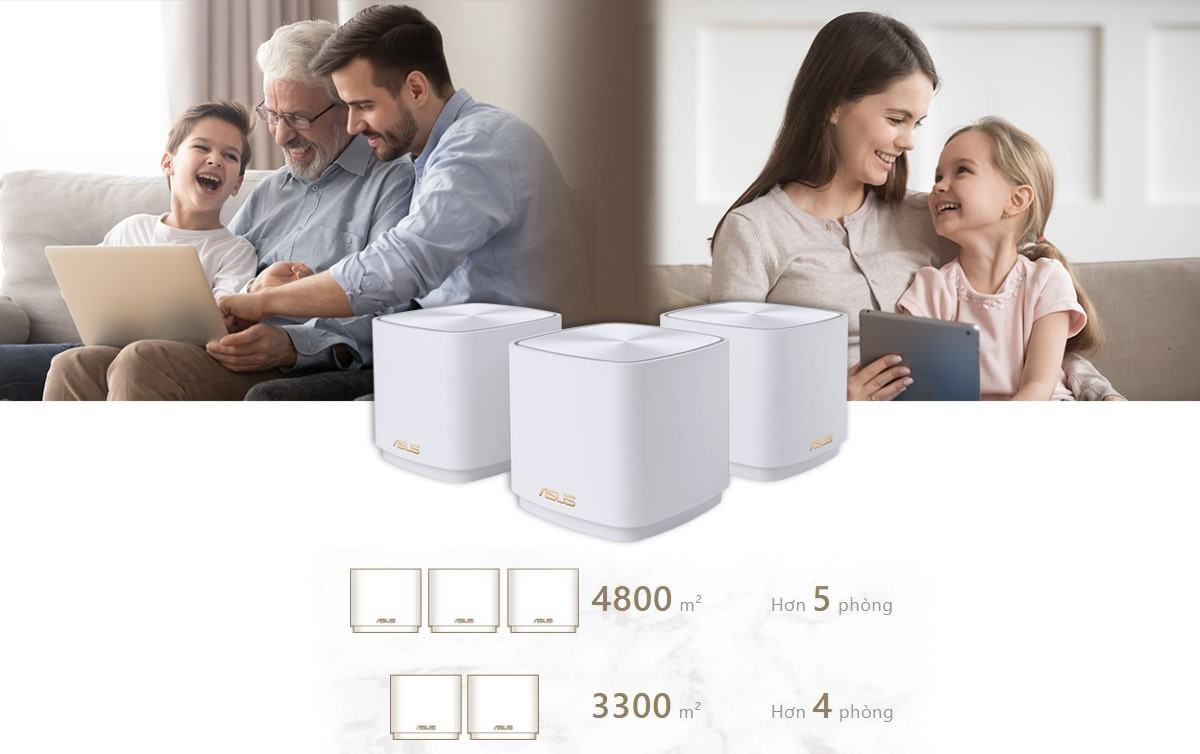 Bộ phát wifi ASUS XD4 (W-3-PK) Mesh wifi 6, Chuẩn AX1800 1