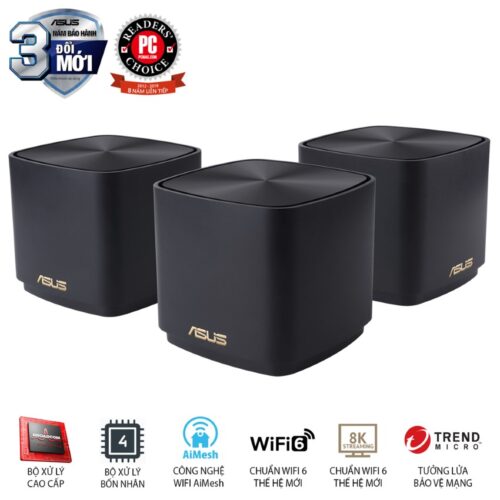 Bộ phát wifi ASUS XD4 (B-3-PK) Mesh wifi 6, Chuẩn AX1800 MÀU ĐEN