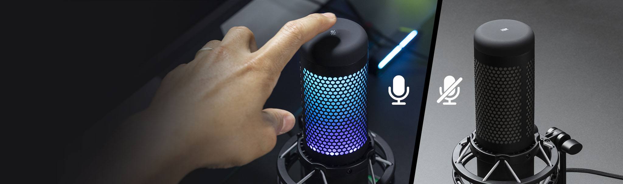 Microphone Kingston HyperX QuadCast S RGB - HMIQ1S-XX-RG/G có thể tắt tiếng bằng 1 chạm