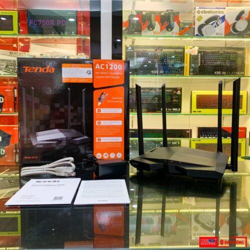 ảnh chụp Bộ phát wifi Tenda AC10 Tộc độ AC1200Mbps  cùng phụ kiện đi kèm