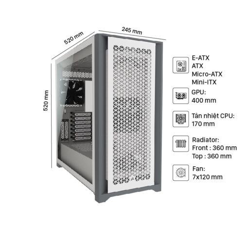 Vỏ máy tính Corsair 5000D Airflow TG White 06