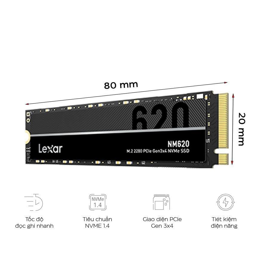 Ổ cứng SSD Lexar NM620 256GB M.2 2280 PCIe 3.0x4 (Đoc 3000MB/s - Ghi 1300MB/s) - (LNM620X256G-RNNNG)
