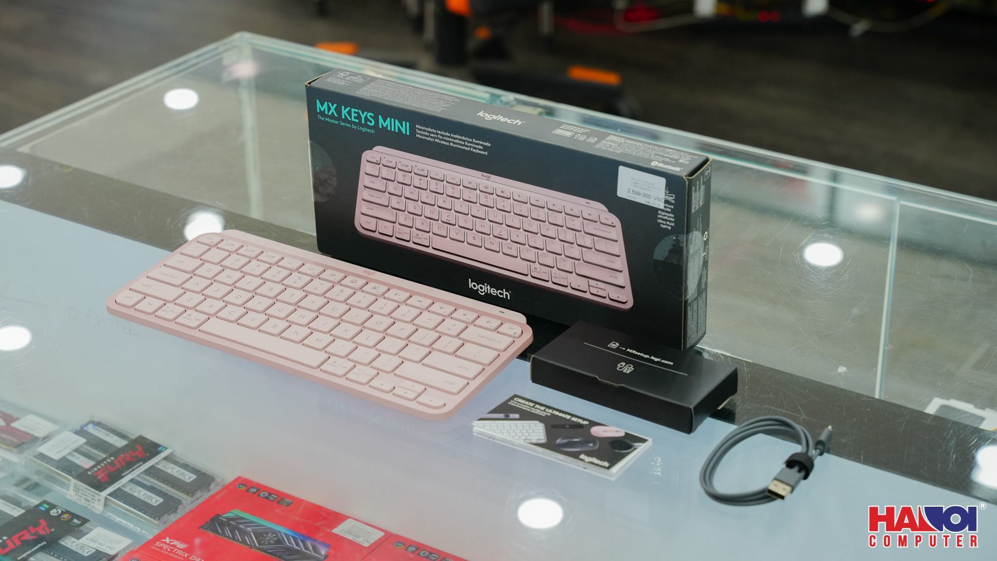 Bàn phím không dây Logitech MX Keys Mini Hồng (USBC/Bluetooth)