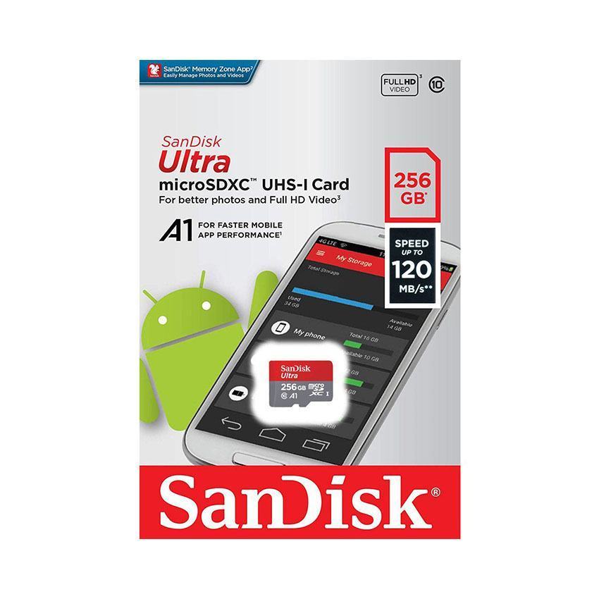 Thẻ nhớ SanDisk 256GB Ultra microSDXC, SQUA4, C10, A1, UHS-I, 120MB/s R (SDSQUA4-256G-GN6MN)