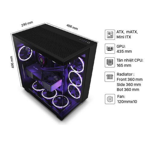 Vỏ máy tính NZXT H9 Flow Black (CM-H91FB-01) (Mid Tower/Màu Đen)