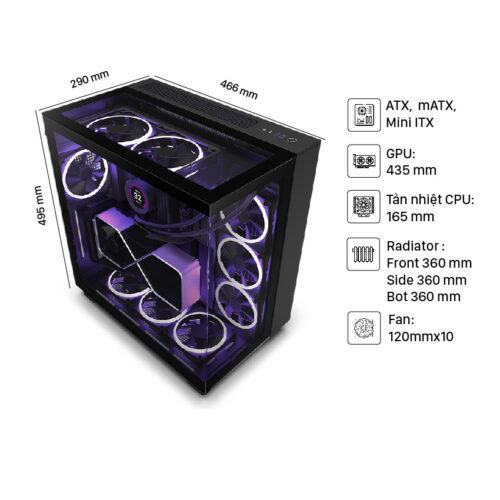 Vỏ máy tính NZXT H9 Elite Black (CM-H91EB-01) (Mid Tower/Màu Đen)