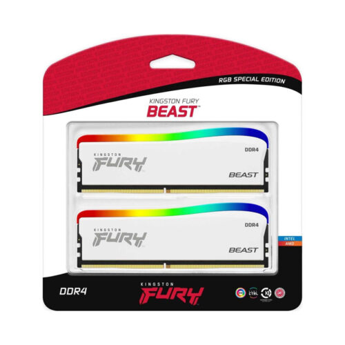 Ram Desktop Kingston Fury Beast RGB White SE (KF436C17BWAK2/16) 16GB (2x8GB) DDR4 3600Mhz