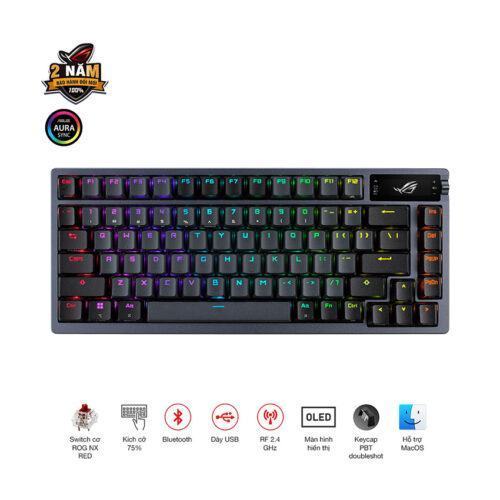 Bàn phím Gaming không dây ASUS ROG AZOTH NX Đen Red Switch (Wireless/Bluetooth/USB/OLED-SCR) 90MP0316-BKUA01