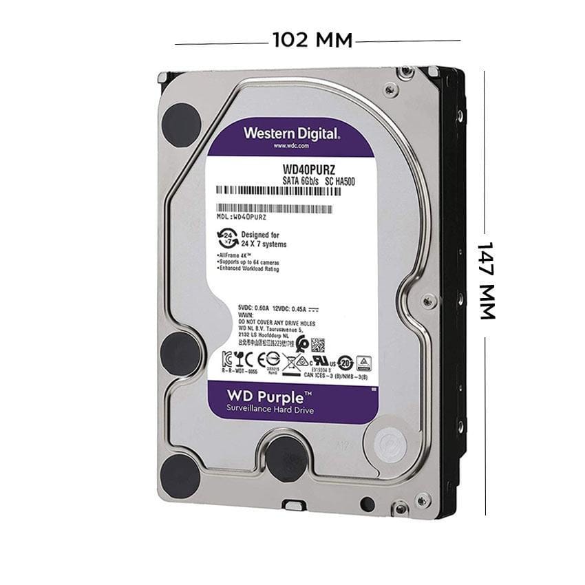 Ổ cứng HDD Western Digital 4TB Purple (WD43PURZ) (256MB Cache/3.5 inch/ SATA3) (
