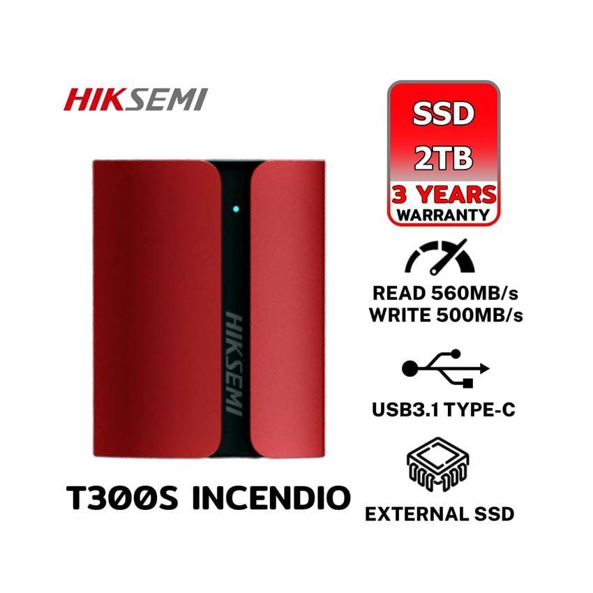Ổ cứng di động Hiksemi Portable Shield SSD T300S Incendio 2TB USB3.1,Type C Màu Đỏ