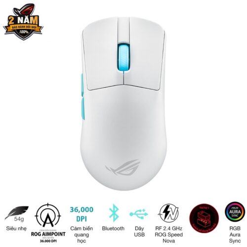 Chuột Gaming không dây Asus ROG Harpe Ace Aim Lab Edition-Moonlight White _ 90MP02W0-BMUA10