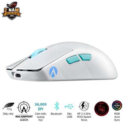 Chuột Gaming không dây Asus ROG Harpe Ace Aim Lab Edition-Moonlight White