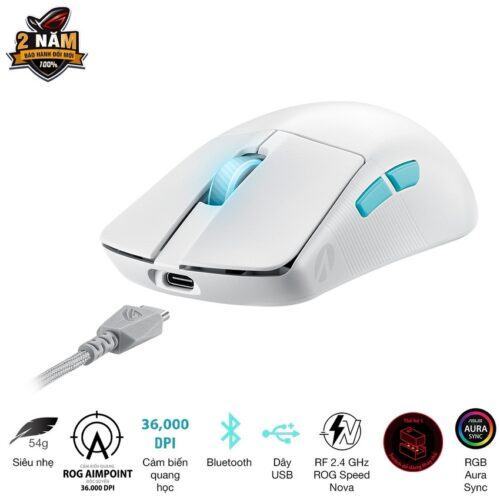 Chuột Gaming không dây Asus ROG Harpe Ace Aim Lab Edition-Moonlight White