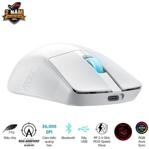 Chuột Gaming không dây Asus ROG Harpe Ace Aim Lab Edition-Moonlight White