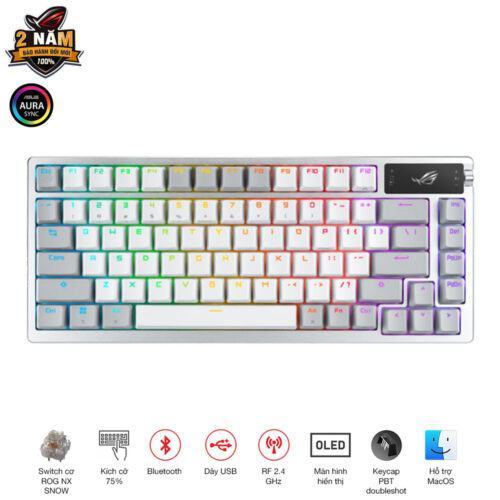 Bàn phím Gaming ASUS ROG AZOTH/NXSW/US/PBT/WHT/Trắng _ 90MP031A-BKUA11
