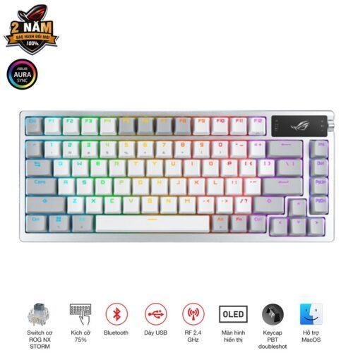 Bàn phím Gaming ASUS ROG AZOTH NX RED/WL/PBT/OLED-SCR/Trắng _ 90MP0316-BKUA11