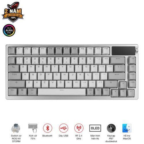 Bàn phím Gaming ASUS ROG AZOTH NX RED/WL/PBT/OLED-SCR/Trắng _ 90MP0316-BKUA11
