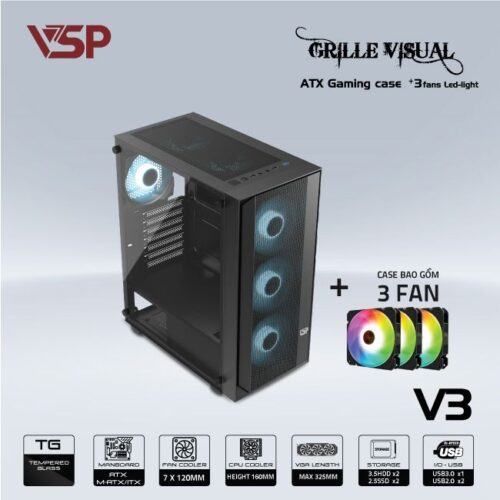 Vỏ Case VSP GAMING V3 - ĐEN (ATX/Mid Tower) (