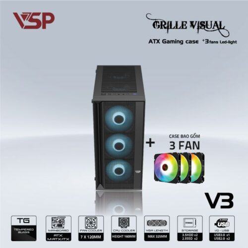 Vỏ Case VSP GAMING V3 - ĐEN (ATX/Mid Tower) (