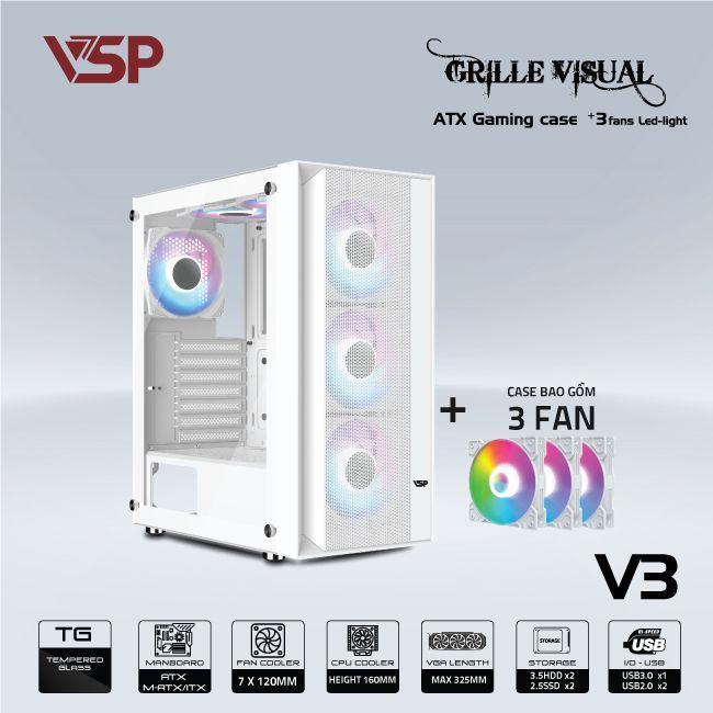 Vỏ Case VSP GAMING V3 - TRẮNG (ATX/Mid Tower)