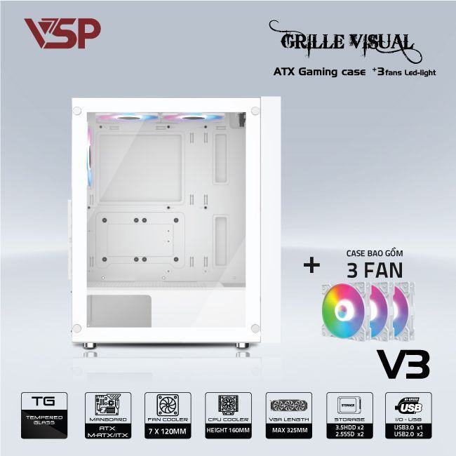 Vỏ Case VSP GAMING V3 - TRẮNG (ATX/Mid Tower) (