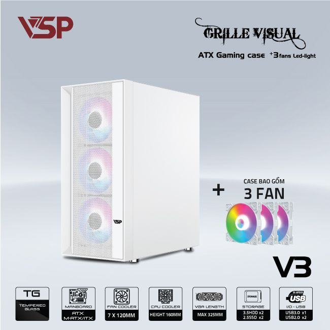 Vỏ Case VSP GAMING V3 - TRẮNG (ATX/Mid Tower) (