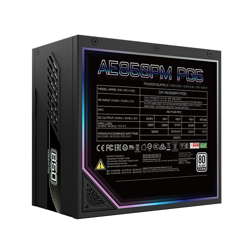 Nguồn GIGABYTE GP-AE850PM PG5 850W (80 plus Platinum/Màu Đen)