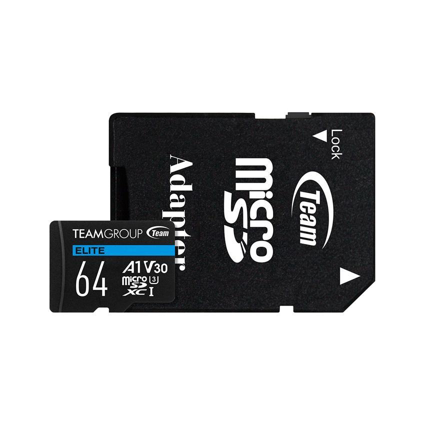 Thẻ nhớ Teamgroup 64GB UHS-I MicroSDXC, A1,V30,U3, Speed 100MB/s, UltraHD 4K (TEAUSDX64GIV30A103)