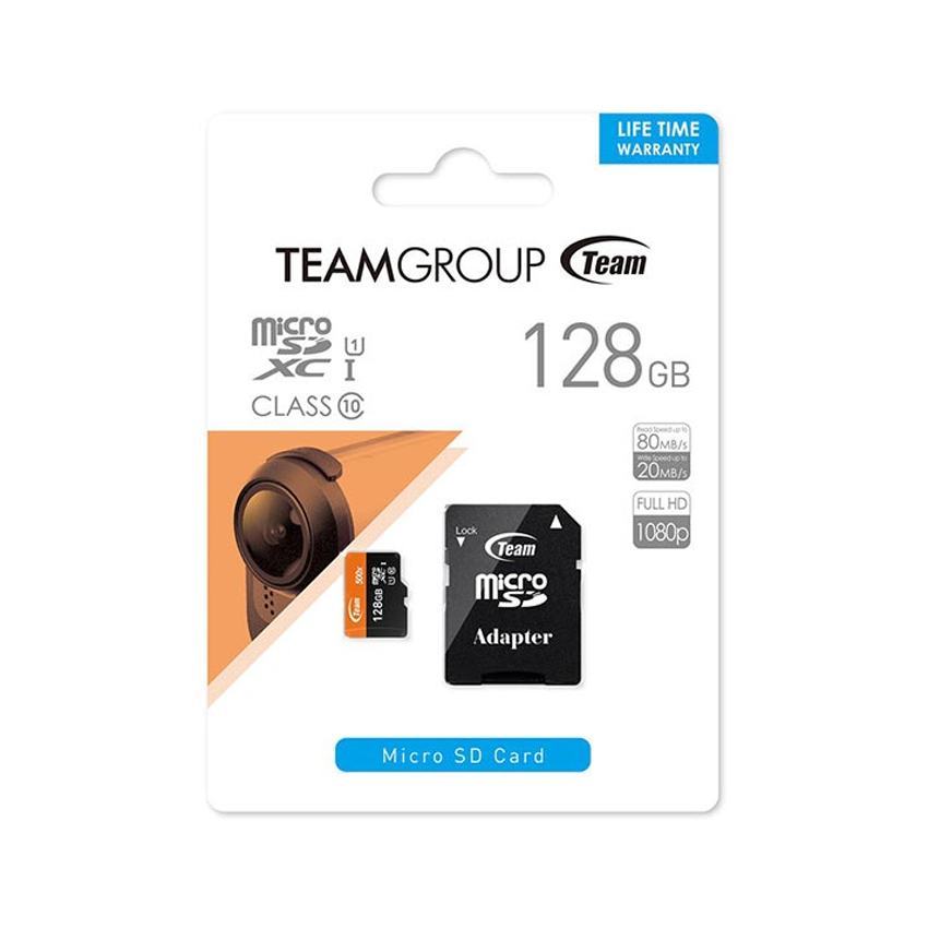 Thẻ nhớ Teamgroup 128GB UHS-I MicroSDXC, A1,V30,U3, Speed 100MB/s, UltraHD 4K (TEAUSDX128GIV30A103)