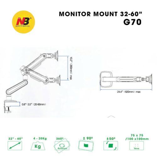 Giá Treo Màn Hình North Bayou G70 Màu Đen Xám , Led RGB