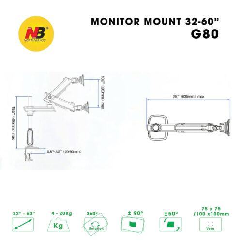 Giá Treo Màn Hình North Bayou G80 Màu Đen Xám , Led RGB