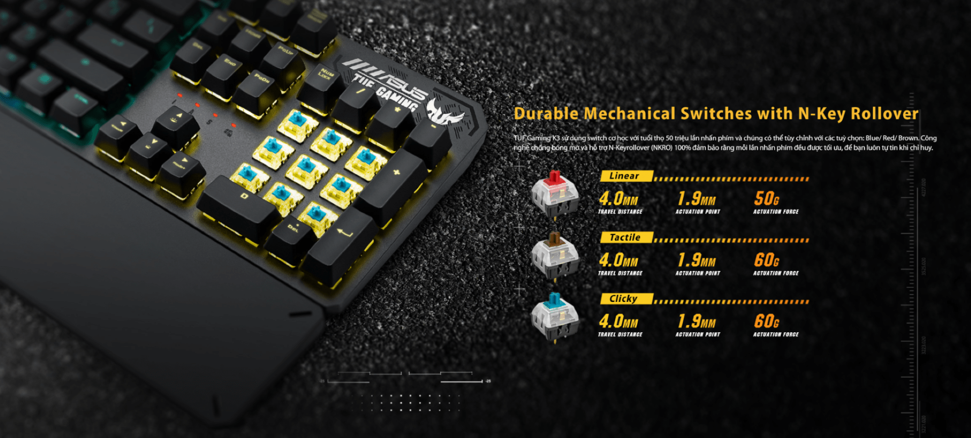 Bàn phím cơ Asus TUF K3 (RGB/USB/Red sw)