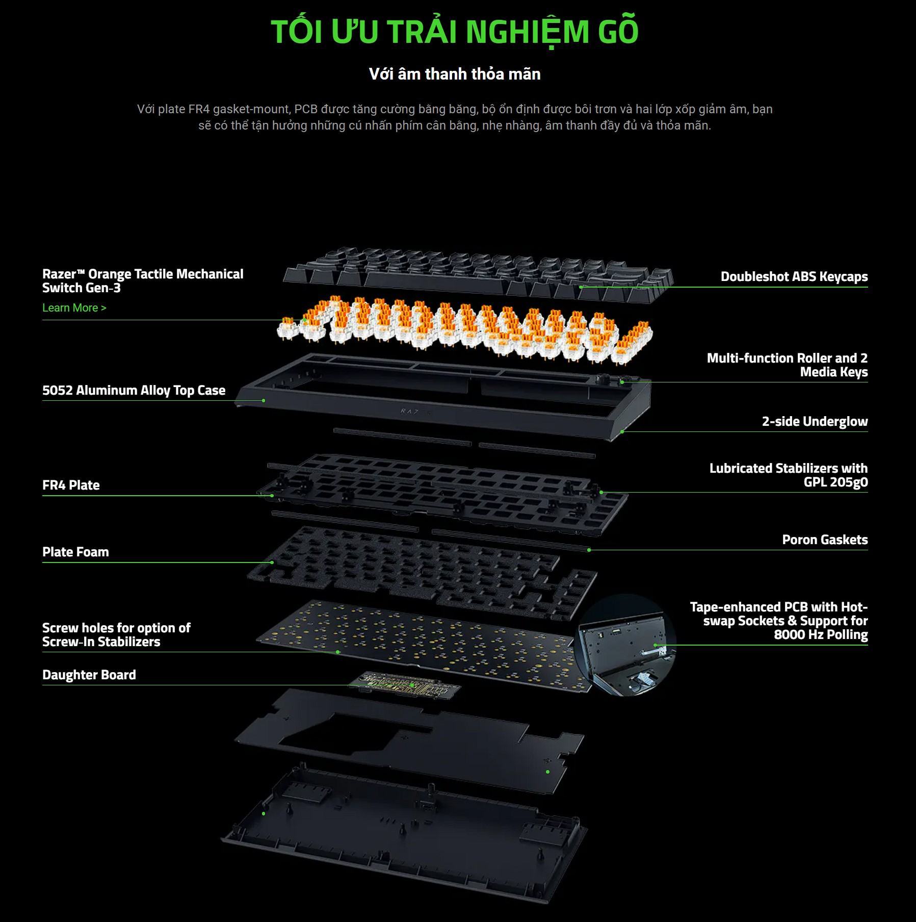 Bàn phím cơ có dây Razer BlackWidow V4 75% RGB