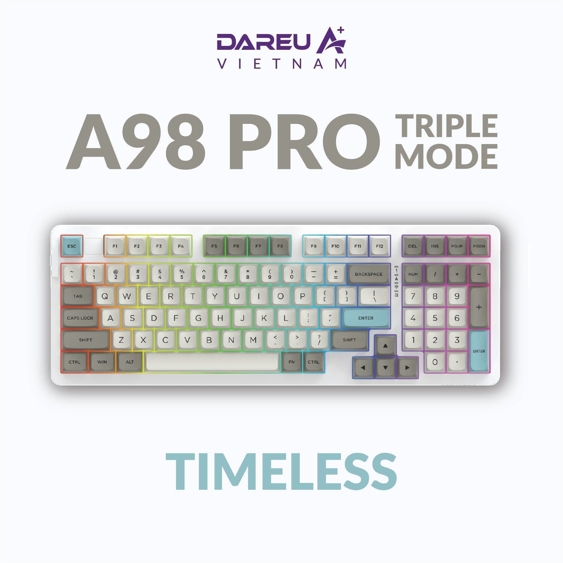 Bàn phím cơ Dareu A98 PRO Tri Mode Timeless (Dareu Dream Switch, Type C + Bluetooth 5.1 + 2.4G)