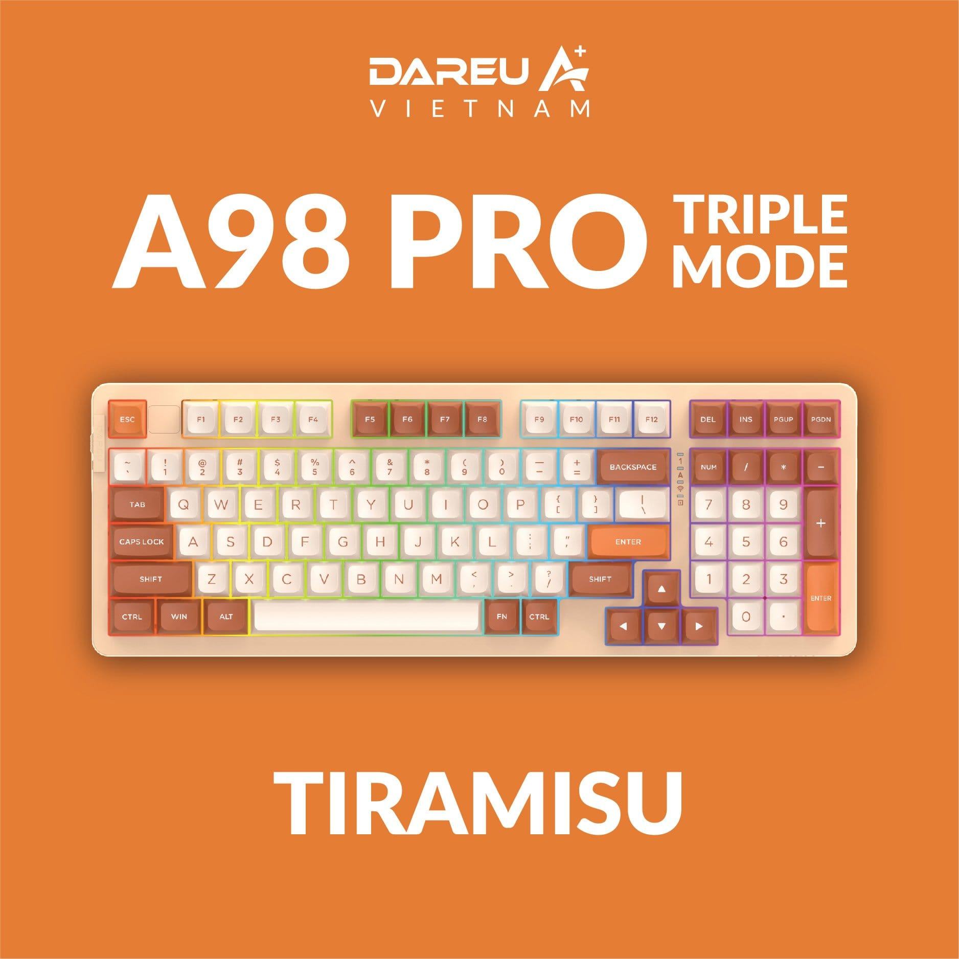 Bàn phím cơ Dareu A98 PRO Tri Mode TIRAMISU (Dareu Dream Switch, Type C + Bluetooth 5.1 + 2.4G)