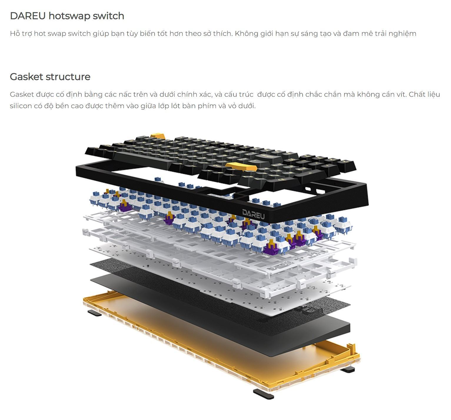 Bàn phím cơ Dareu A98 PRO Tri Mode TIRAMISU (Dareu Dream Switch, Type C + Bluetooth 5.1 + 2.4G)