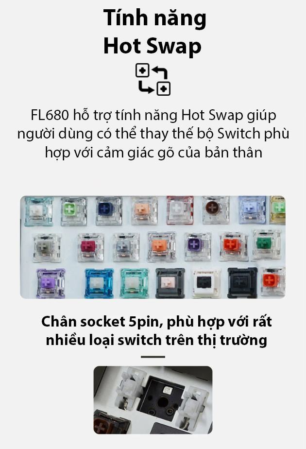 Bàn phím Cơ FL-Esports FL680SAM Purple switch Silver 5