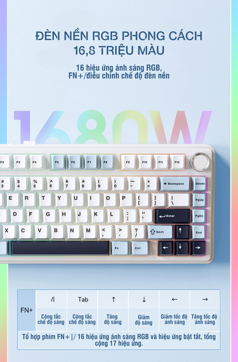 Bàn phím cơ gaming AULA F75 (3 Mode/Xám + Đen Gradient/Rgb/Reaper switch) 12