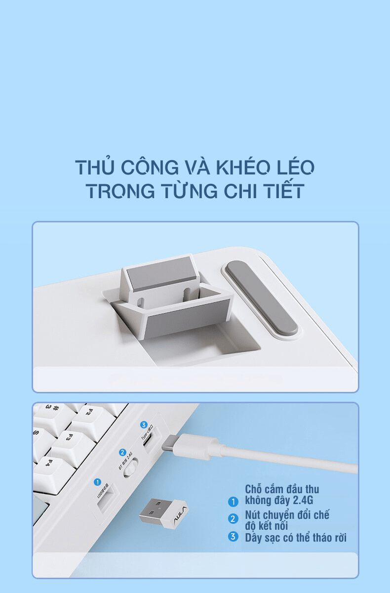 Bàn phím cơ gaming AULA F75 (3 Mode/Xám + Đen Gradient/Rgb/Reaper switch) 15