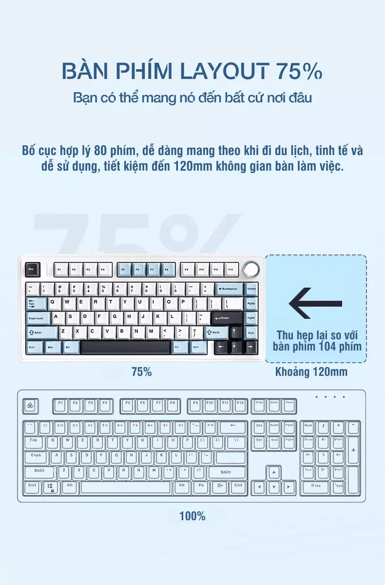 Bàn phím cơ gaming AULA F75 (3 Mode/Xám + Đen Gradient/Rgb/Reaper switch) 4