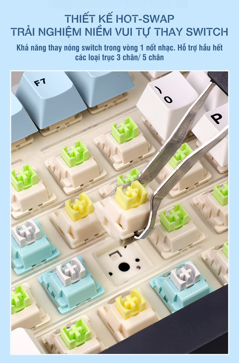 Bàn phím cơ gaming AULA F75 (3 Mode/Xám + Đen Gradient/Rgb/Reaper switch) 10