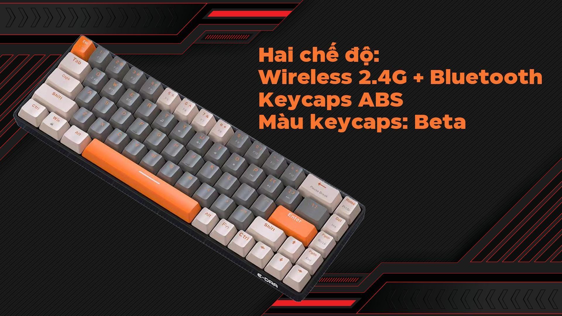 Bàn phím cơ gaming không dây Edra EK368L Beta (Bluetooth/2.4G)